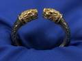Silver and 18kt Gold Lions Head Bangle Bracelet