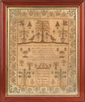 English silk on linen Adam  Eve sampler dated 1792