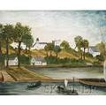 American School 19th Century Lakeside Village Scene