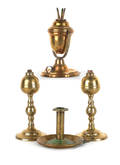 Pair of turned brass oil lamps ca 1840