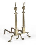 Large pair of Philadelphia Chippendale brass andirons ca 1780
