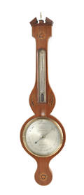 English mahogany banjo form barometer 19th c