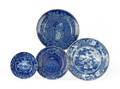 Three blue Staffordshire English view plates 19th c