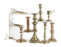 Seven brass candlesticks