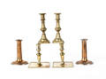 Three pairs of brass candlesticks
