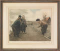 Continental signed engraving of four boys