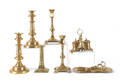 Group of English brass lighting to include standish