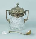 Russian silver and cut glass punch bowl and ladle