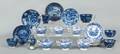 Collection of blue transfer decorated Staffordshire cups and saucers