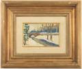 American School Arched Bridge in Winter Signed