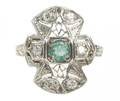 Art Deco Platinum Gold Emerald  Diamond Ring