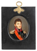 Continental miniature portrait on tin of a soldier
