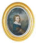 Pastel portrait of a young boy and his dog 19th c