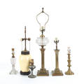 Two brass columnar table lamps