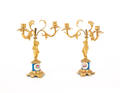 Pair of French ormolu and porcelain candelabra