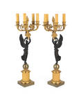 Pair of French bronze and ormolu candelabra table lamps