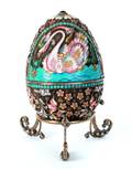 Russian silver enamel egg on stand