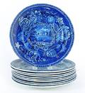 Set of ten blue Staffordshire plates depicting Pains Hill Surrey