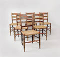 Set of six painted rush seat side chairs
