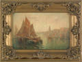 Oil on canvas harbor scene