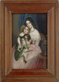 Miniature oil on tin portrait of a family late 19th c