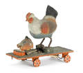Highly unusual German squeak toy on wheels late 19th c