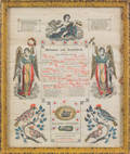 Two Kunkel family printed and hand colored birth and baptismal certificates