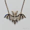 18kt Bicolor Gold Diamond and Enamel Vampire Bat Pendant