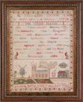 English wool on linen needlework sampler
