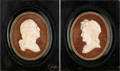 Pair of relief portraits of George and Martha Washington in ebonized frames