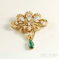 Art Nouveau 14kt Gold Seed Pearl and Gemstone Brooch