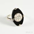 Art Deco Platinum Onyx and Diamond Ring