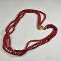 Threestrand Ruby Bead Necklace