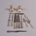 Group of Sterling Silver Carving Sets and a Pair of Sterling Silver Weighted Candlesticks