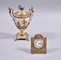Sterling Silver Desk Clock and Silverplated Urn