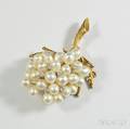 14kt Gold Cultured Pearl and Diamond Brooch