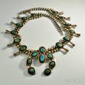 Navajo Silver and Turquoise Squash Blossom Necklace
