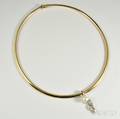 14kt Gold Torque with a Diamond and Cultured Pearl Enhancer