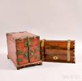 Brassbound Rosewood Dometop Box and a Redlacquered Box