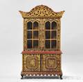 Export Gilt and Red Lacquer Twosection Cabinet