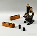 Bausch  Lomb Ebonized and Giltbrass Microscope with Varied Lenses
