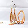 Pair of Modern Wooden Lamps and a Bentwood Hanging Platform