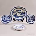 Four Blue and White Canton Porcelain Serving Pieces
