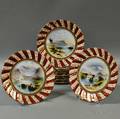 Set of Thirteen Burslem Handpainted Porcelain Plates with Landscapes