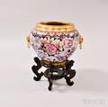 Peonydecorated Cloisonne Vase and Carved Wood Stand