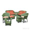 Eight Pieces of Seafoam Green Wicker Patio Furniture