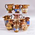 Twelve Copper Lustre Pitchers and Creamers