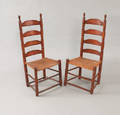 Pair of New England four slat ladderback side chairs