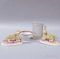 Pair of Staffordshire Ceramic Sheep a Chinese Export Tea Bowl and a Festoon Colorless Pressed Glass Creamer