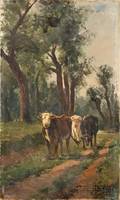 American School 20th Century Cows Returning from Pasture